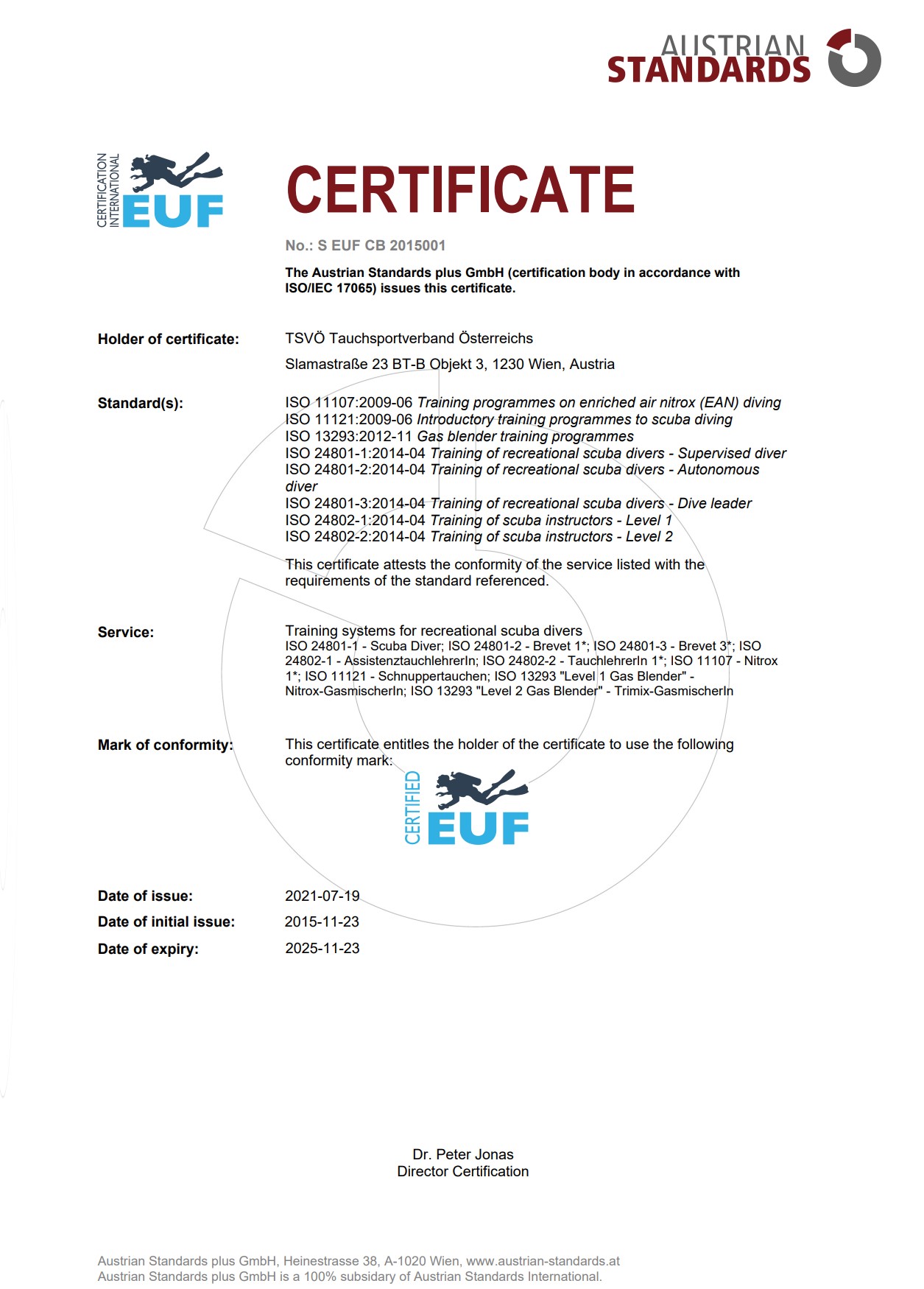 EUF Zertifikat 2021